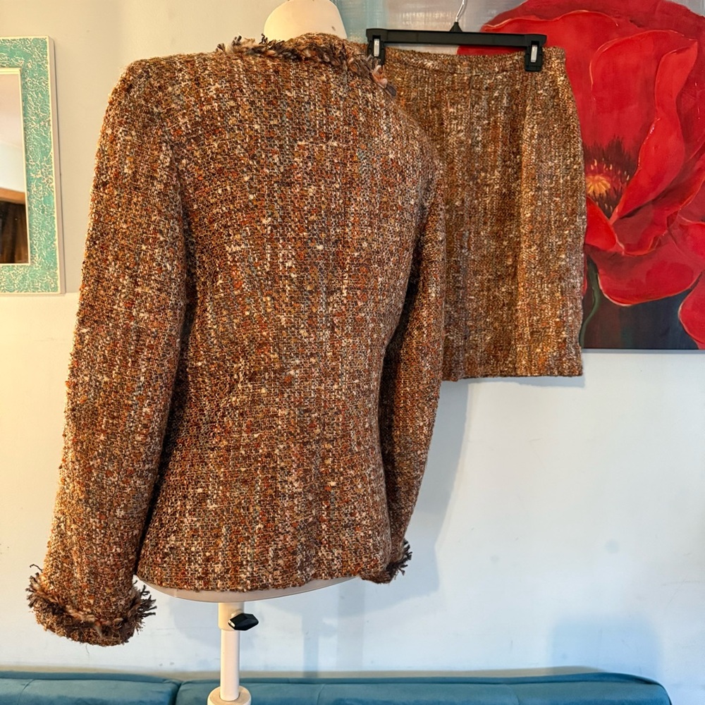 saks fifth avenue Folio Suit jacket Skirt Set tweed Size 8 (blazer 10) Wool USA - Picture 5 of 11